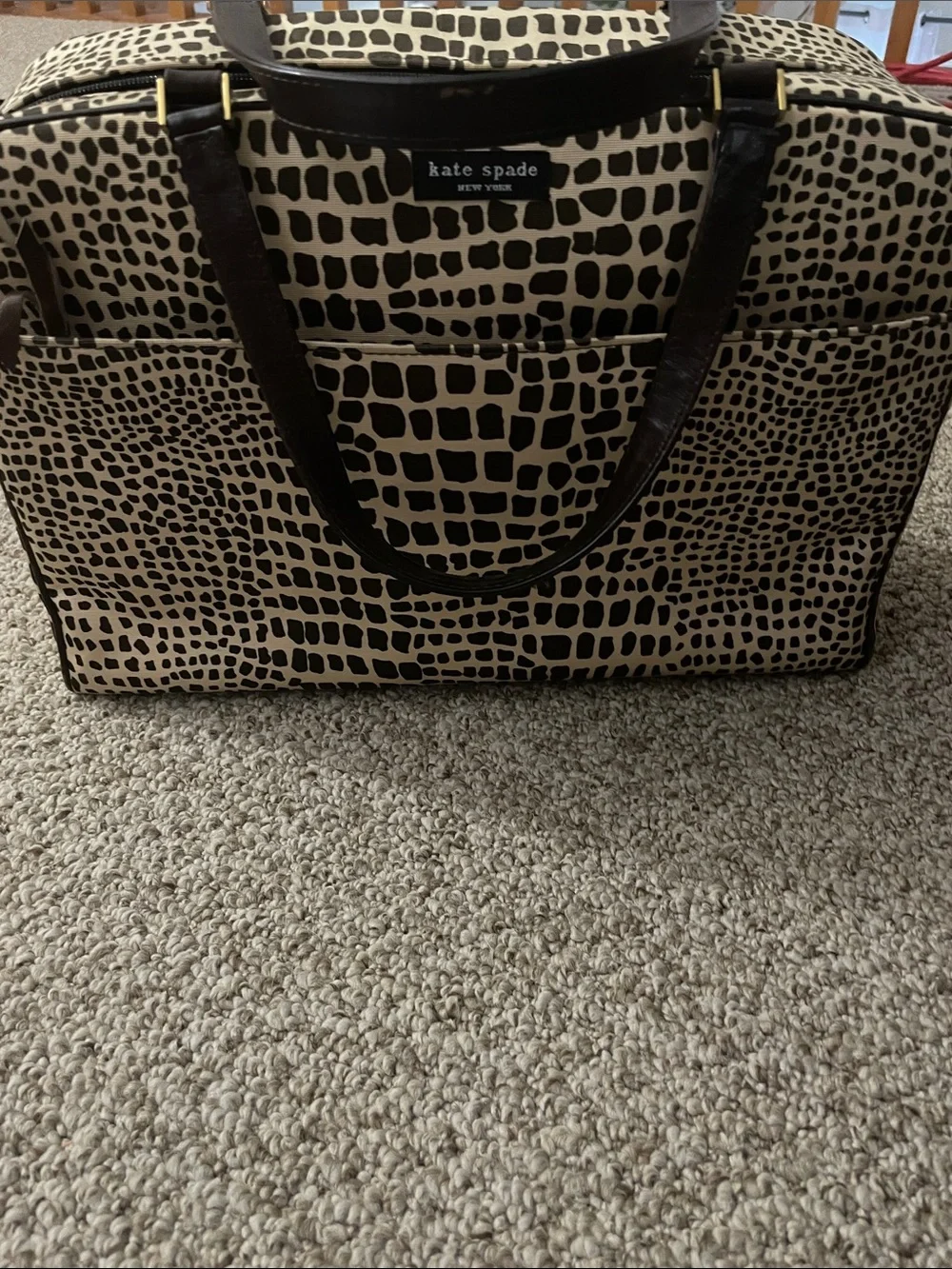 kate spade Brown and Cream Croc-Print Travel Bag
